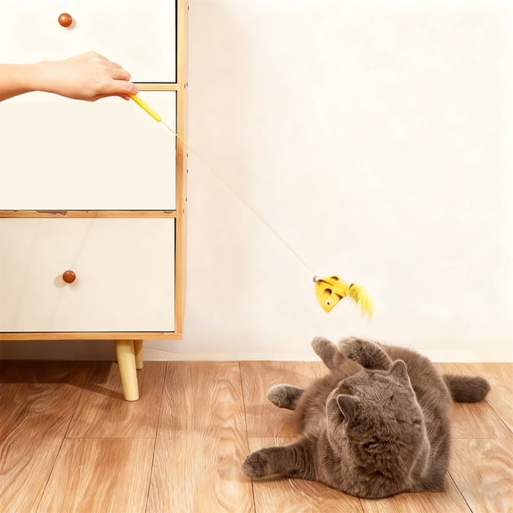 Teaser Wand With Bee Tail Bell And Streamers Flexible Alloy Rod With Wooden Handle For Interactive Play And Exercise