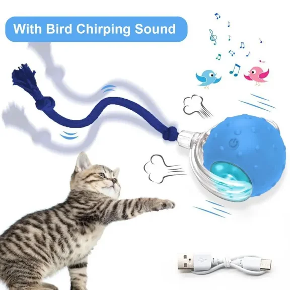 Teasing Cat Electronic Toy Sound Effect Lamp Effect Teasing Dog Ball Pet Interactive Toy-Interactive USB Rechargeable Ball Toy for Cats & Dogs with Bird Chirping,