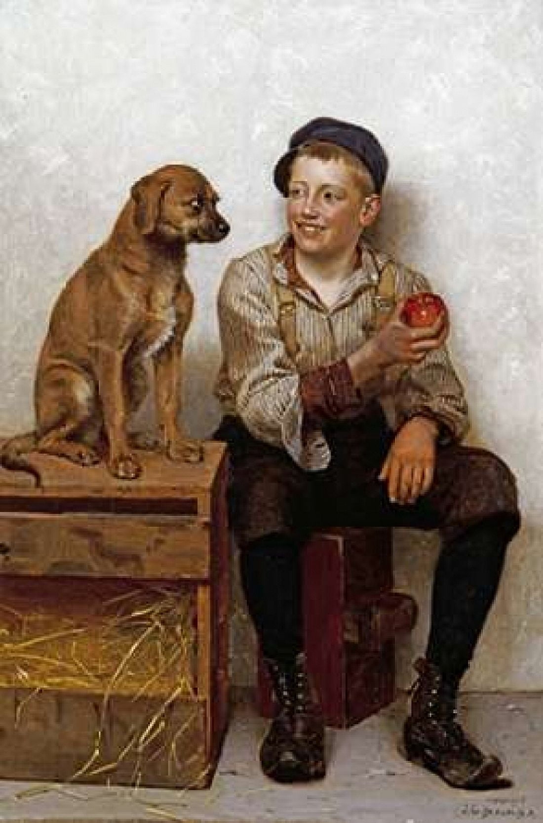Teasing The Pup Canvas Art - John George Brown (12 x 18)