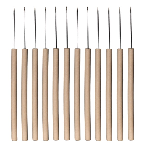 Teasing Tool with wood handle and straight metal tip.  Pack 12.