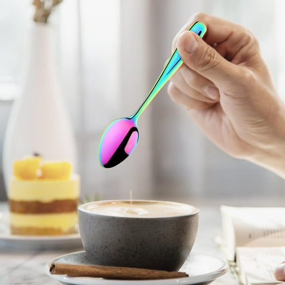 Teaspoons Mini Dessert Spoons, 1 Pack 5.5 Inch Colorful Small Mirror Polishing Coating Stainless Steel Spoons for Ice Cream, Yogurt & School Lunches Safe for Dishwasher & Microwave