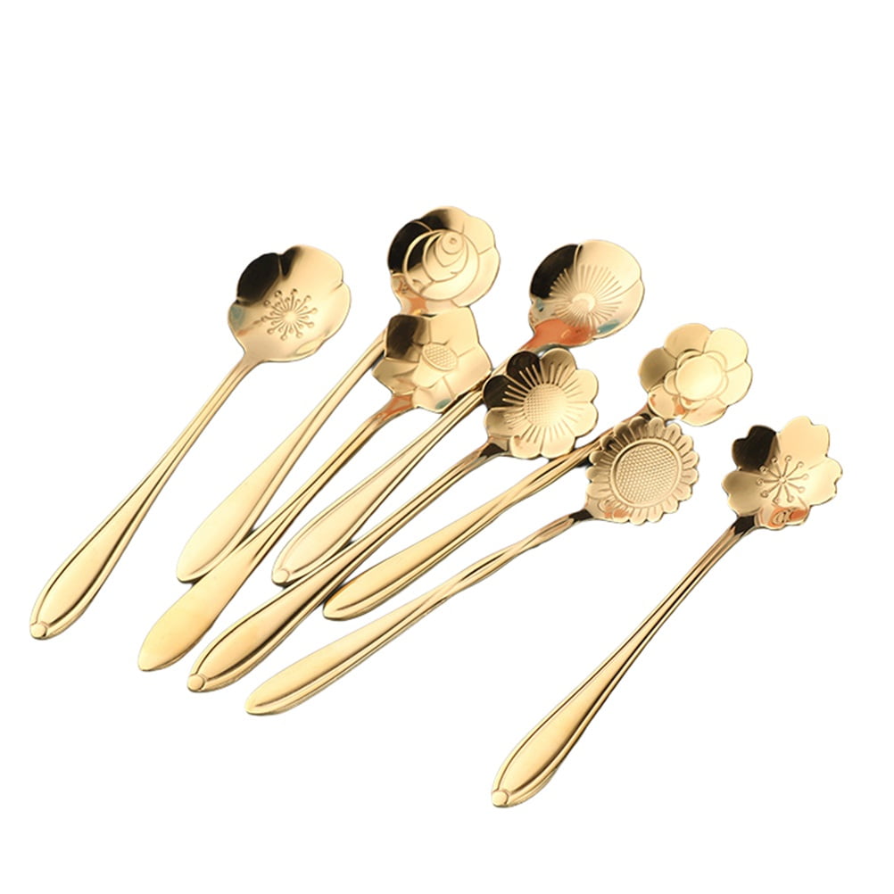Teaspoons for Ice Cream Scoop 8 Pcs/lot Cherry Blossoms Stainless Steel