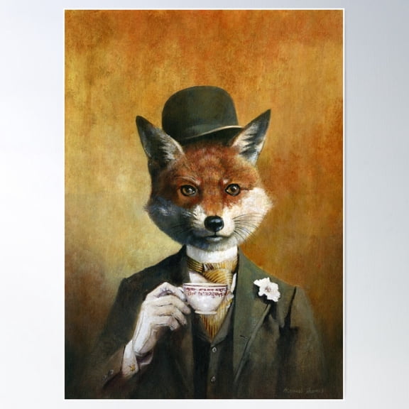 Teatime Mr Fox Poster Wall Art, Modern Wall Decor For Living Room Bedroom, 12x18 UNFRAMED