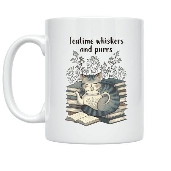 Teatime Whiskers and Purrs Cat Art - Cat Lover - 11 oz Ceramic Coffee Mug
