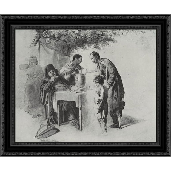 Teatime in Mytischi near Moscow 20x20 Black Ornate Wood Framed Canvas Art by Perov, Vasily
