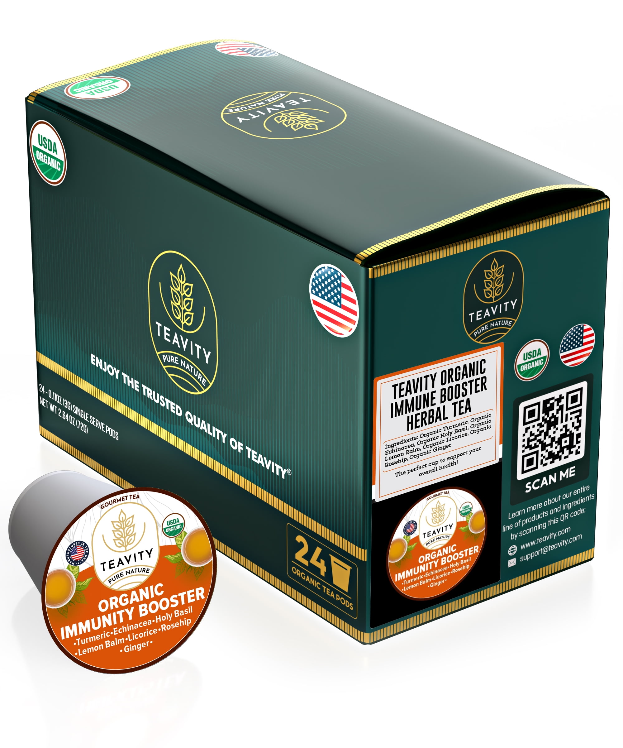 Teavity Organic Immunity Booster Tea Pods for Keurig Brewers