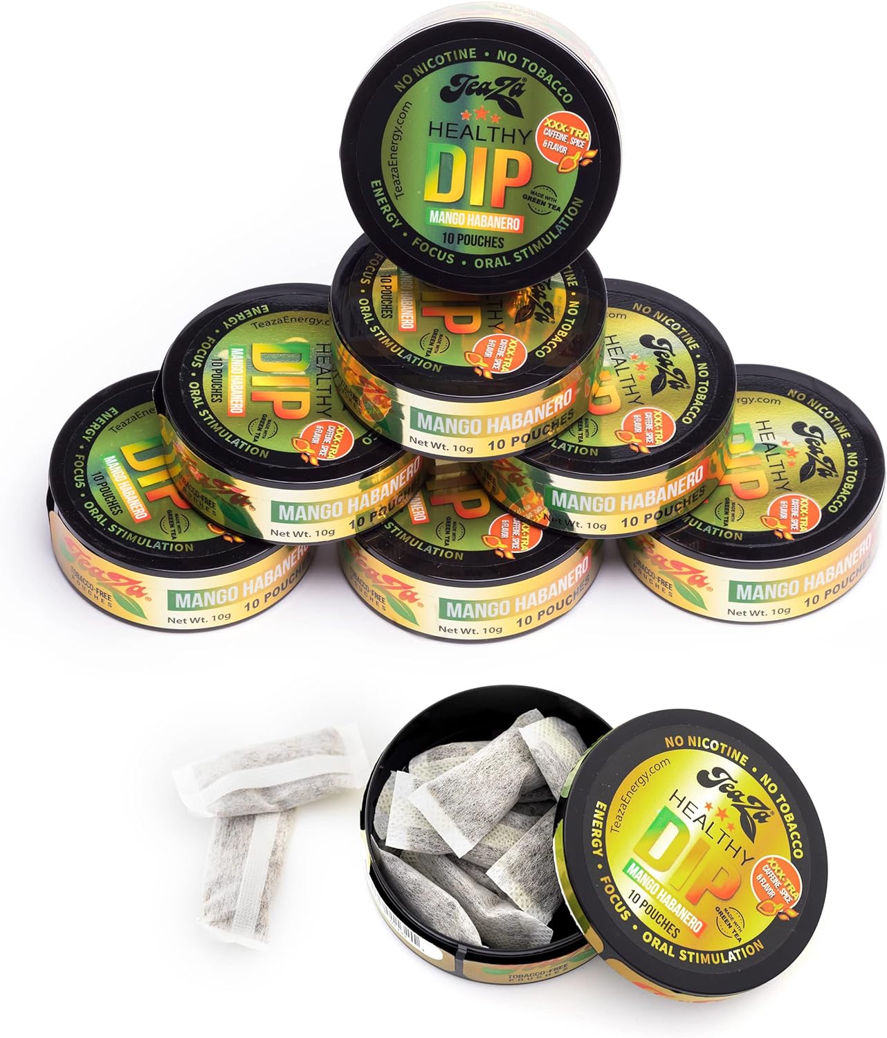 Teaza Energy Pouches Tobacco Alternative Nicotine Free Dip, Smokeless
