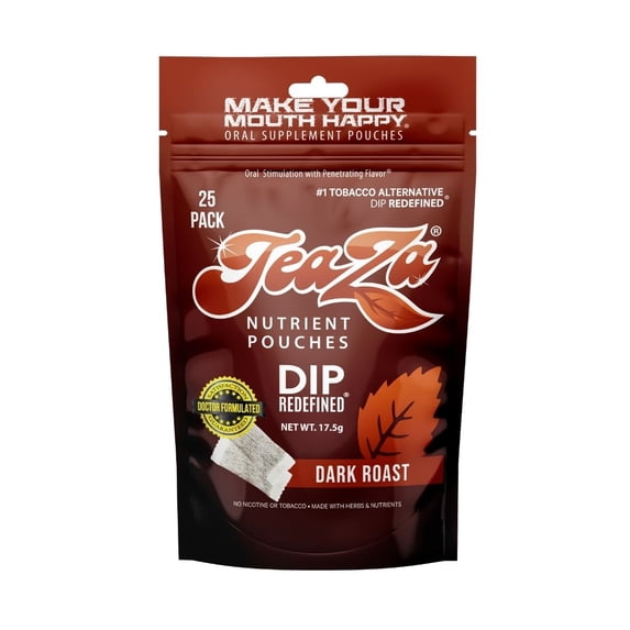TeaZa Herbal Energy Pouches Dark Roast Flavor, 4 Bag, Made From Tea, 100 Pouches