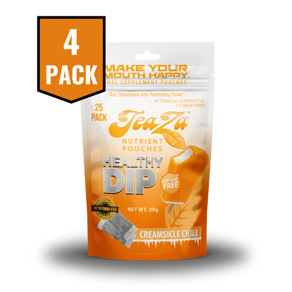 TeaZa Herbal Energy Pouches Creamsicle Chill Flavor, 4 Bags, Made From Tea, 100 Pouches