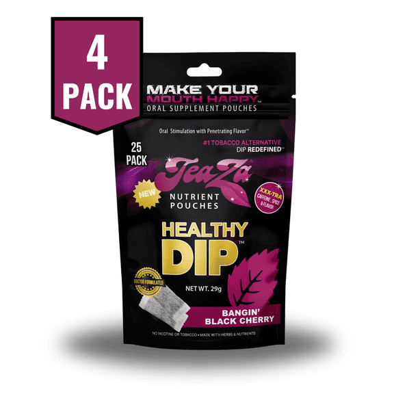 TeaZa Herbal Energy Pouches Bangin' Black Cherry Flavor, 4 Bags, Made From Tea, 100 Pouches