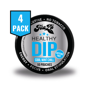 Teaza Herbal Energy Pouches, Tobacco Alternative Nicotine Free, Smokeless Alternative Snuff and Healthy Dip, Caffeine Free Tobacco Free Chew Premium Crisp Minty Flavor - Cool Mint Chill (4 Pack)