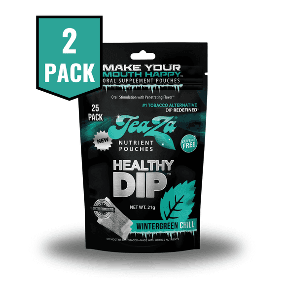 TeaZa Herbal Energy Pouches Wintergreen Chill Flavor, 2 Bags, Made From Tea, 50 Pouches