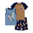 thumbnail image 1 of Beezizac Boys Summer Pajama Set, 3-Piece Fun Baseball PJs‌ - Short Sleeves, Tank Top & Shorts Soft Blue Sleepwear Size 12, 1 of 7