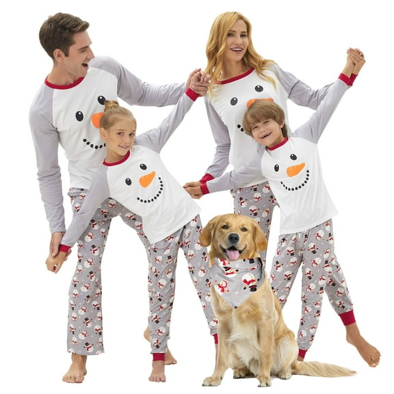 Tebbis Family Christmas PJS Matching Sets Cotton Pajamas Snowman for Women Men Pet Doll, Women Size XS