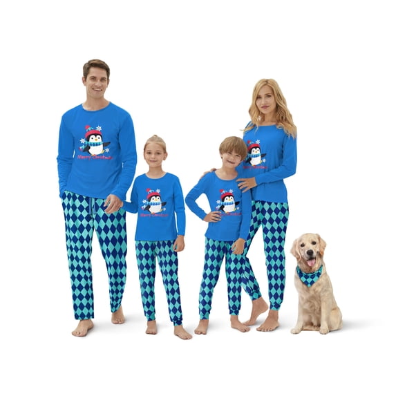 Beezizac Family Matching Christmas Pajamas for Kids Holiday Penguin Argyle Cotton PJ Sets Size 6