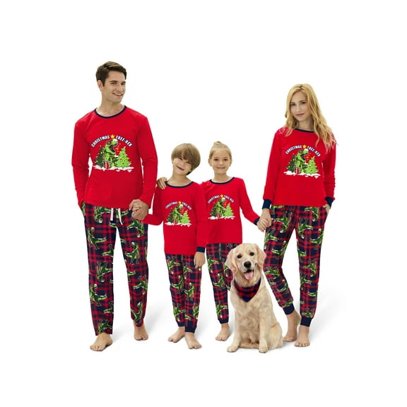Tebbis Family Matching Christmas Pajamas for girls / boys Holiday Dinosaur Plaid Cotton Kids PJ Sets Size 8
