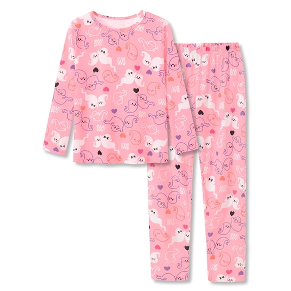 Beezizac Halloween Allover Cute Ghost Pajamas for Girls Soft Long Sleeves & Pants PJ Set Tween / Little Kid Size 8