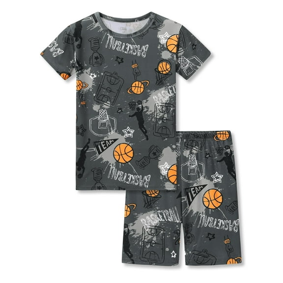 Tebbis Little Boys Pajamas - Soft Snug-fit PJs Short Sleeves Sleepwear Set Gray Basketball Toddler Jammies Size 6