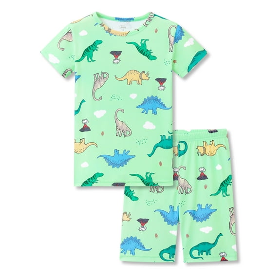 Beezizac Little Boys Pajamas - Soft Snug-fit PJs Short Sleeves Sleepwear Set Green Dinosaur Toddler Jammies Size 5T