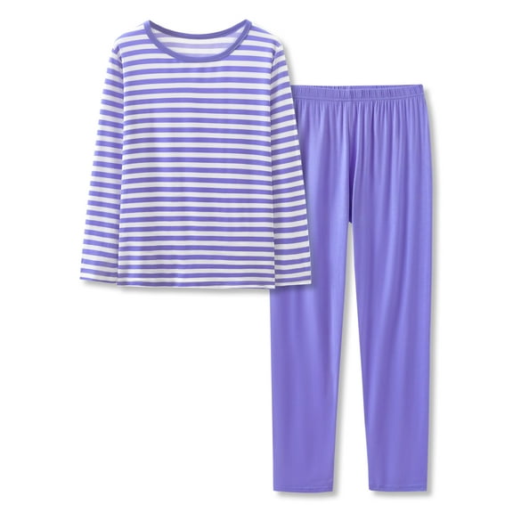 Tebbis Modal Purple Striped Pajamas for Girls 2-Piece Soft Long Sleeve & Pants PJ Jammies Set Size 10