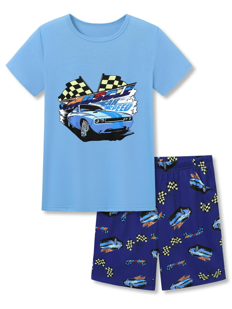 Tebbis Pajamas For Big Boys Games Blue Race Car Short Sleeves - Main Image
