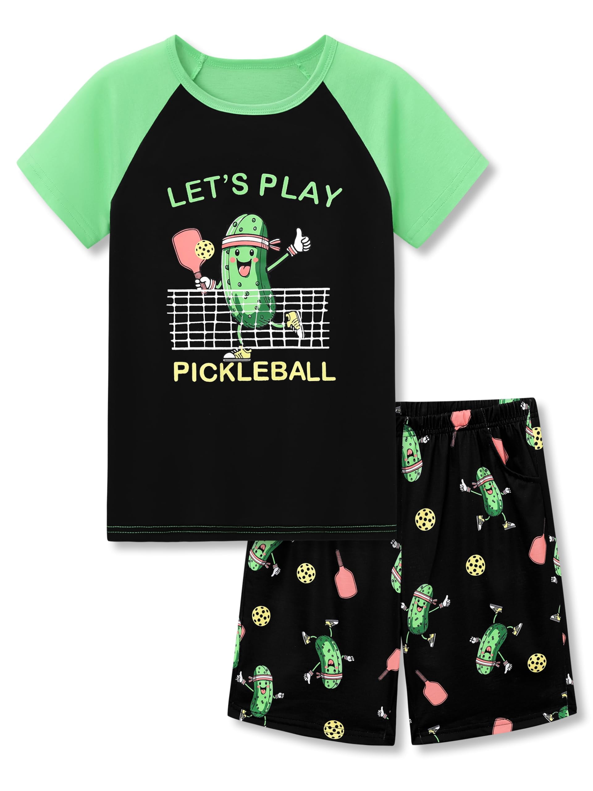Beezizac Pajamas For Boys Fun Cartoon Pickle Play Pickleball Short