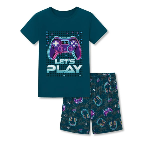 Beezizac Pajamas For Boys Fun Game Controller Short Sleeves 2-Piece PJs Set Kid Comfy Sleepwear Size 6