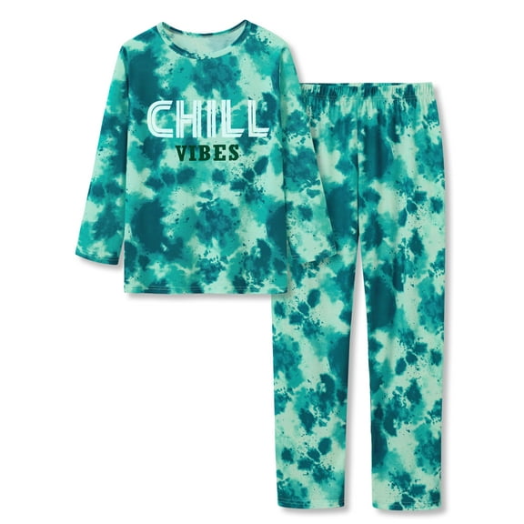 Tebbis Pajamas For Boys Trendy Dino Chill Long Sleeves 2-Piece PJs Set Kid Comfy Sleepwear Size 14