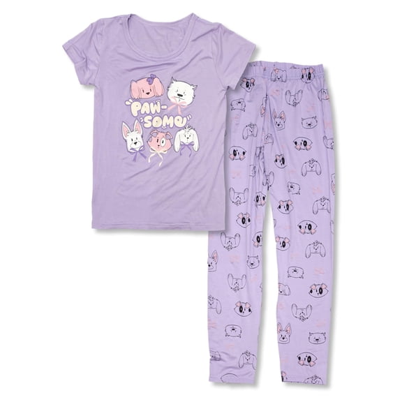 Tebbis Pajamas for Girls Modal Fiber Tee & Pants Pj Set Cute Purple Puppy Jammies Tween Size 18