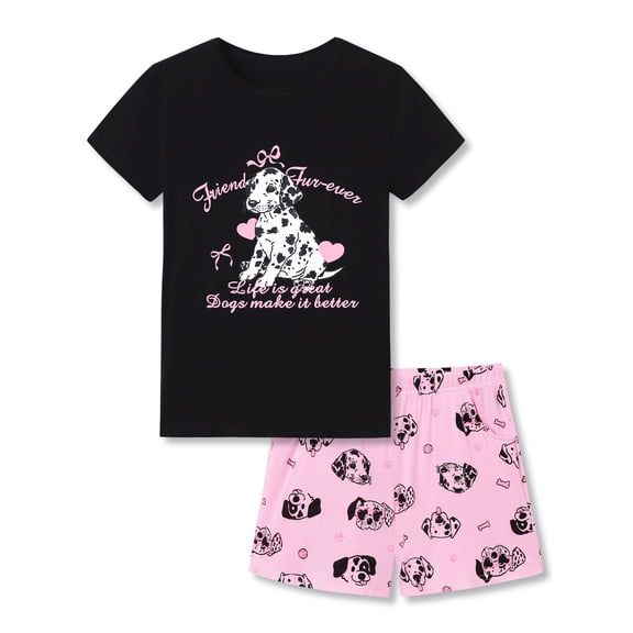 Beezizac Pajamas for Girls Modal Fiber Tee & Shorts Pj Set Cute Spotted Dog Jammies Tween Size 12