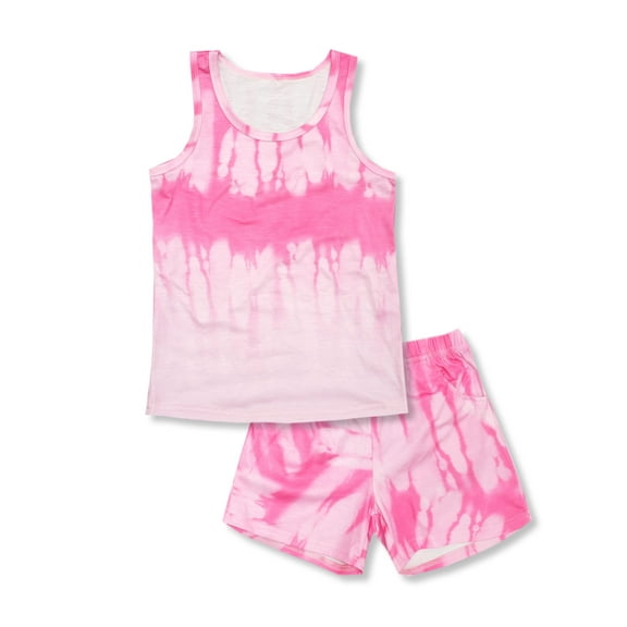 Tebbis Pajamas for Girls Soft Tank Top & Shorts PJ Trendy Hot Pink Tie Dye Jammies Set Size 10