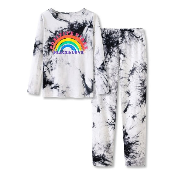 Tebbis Rainbow Tie Dye Pajamas for Girls 100% Cotton PJ Pants Lounge Set Tween Size 8