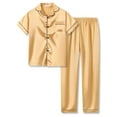 thumbnail image 1 of Tebbis Satin Pajamas for Girls - Champagne Gold Cute Silky Short Sleeves & Pants Sleepwear PJ Set Size 14, 1 of 7