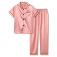 thumbnail image 1 of Beezizac Satin Pajamas for Girls - Dusty Pink Cute Silky Short Sleeves & Pants Sleepwear PJ Set Size 6/7, 1 of 7