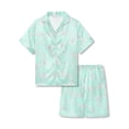 thumbnail image 1 of Beezizac Satin Pajamas for Girls-Light Green Silky Short-Sleeved Set with Charming White Bow Print Size 12, 1 of 7
