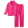 thumbnail image 1 of Beezizac Satin Pajamas for Girls - Neon Pink Cute Silky Long Sleeves & Pants Sleepwear PJ Set Size 6/7, 1 of 7