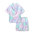 thumbnail image 1 of Beezizac Satin Pajamas for Girls-Soft Silky Short-Sleeved Set with Iridescent Leopard Print Size 8, 1 of 7