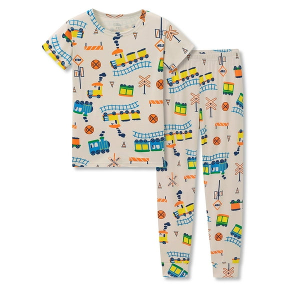 Tebbis Snug-Fitting Pajamas for Boys – Cozy Modal Fiber Toddler/Little Jammies Grey Train PJs Size 3T