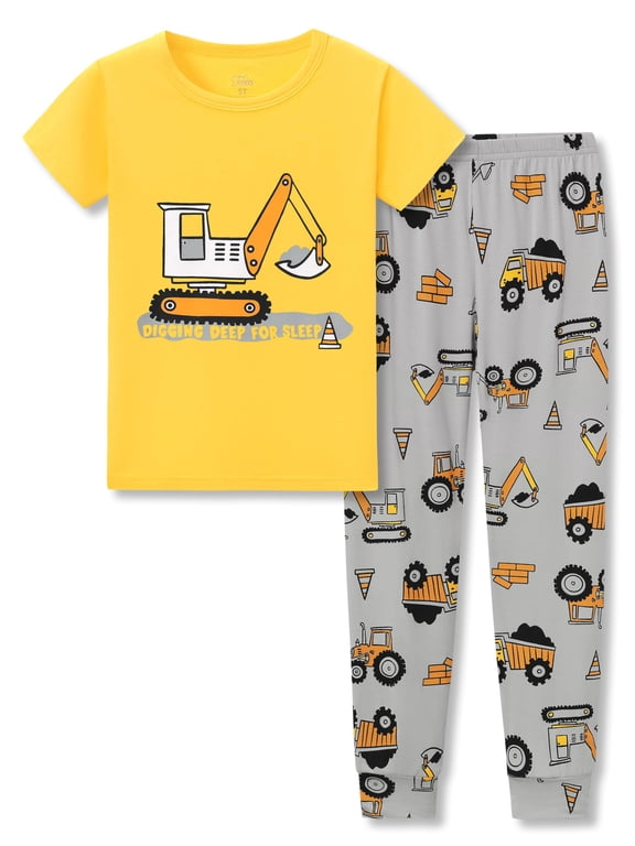 Snug-Fitting Pajamas for Boys – Soft Modal Fiber Toddler/Little Jammies Yellow Excavator PJs Size 3T