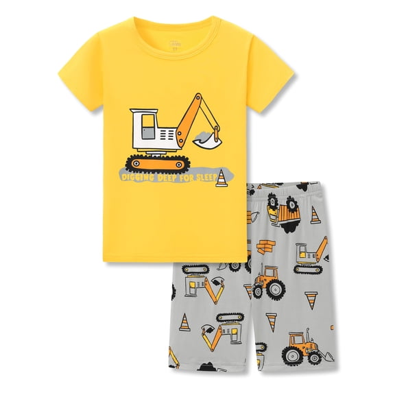 Beezizac Snug-Fitting Pajamas for Boys – Summer Cozy Modal Fiber Toddler/Little Jammies Excavator PJs Size 7