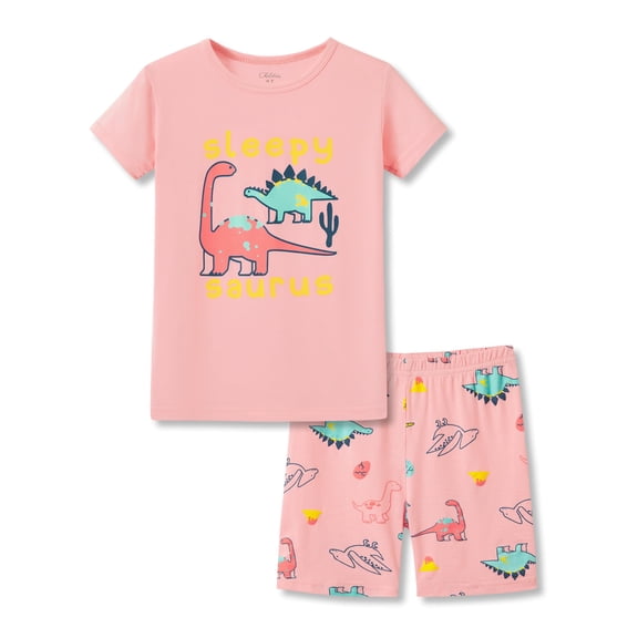Tebbis Snug-Fitting Unisex Pajamas for Boys & Girls – Pink Dino PJs Soft Modal Fiber Toddler/Little Jammies Size 3T