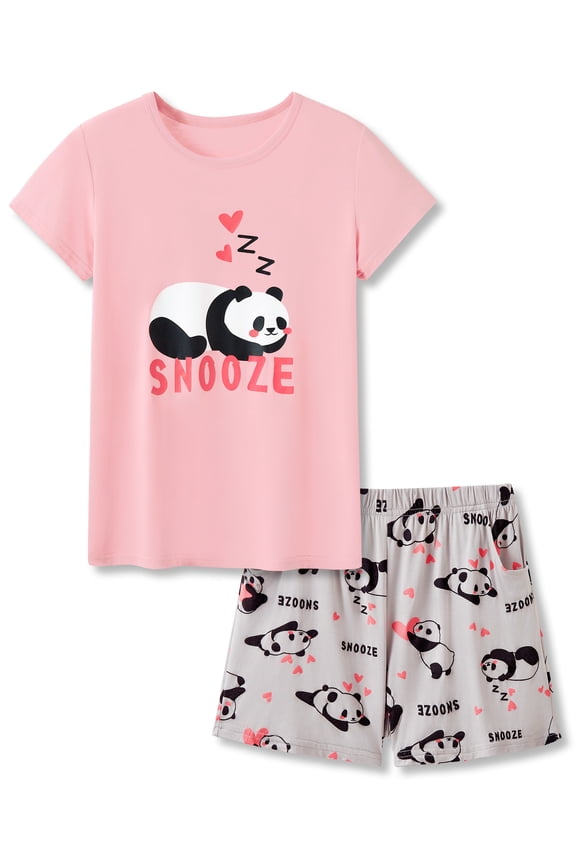 Soft Modal Cute Panda Pajamas for Girls Tee & Shorts Set Jammies Big Kid Size 10