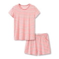 thumbnail image 1 of Beezizac Soft Summer Modal Pink Striped Pajamas for Girls Jersey Shirt & Shorts Set Jammies Big Kid Size 10, 1 of 8