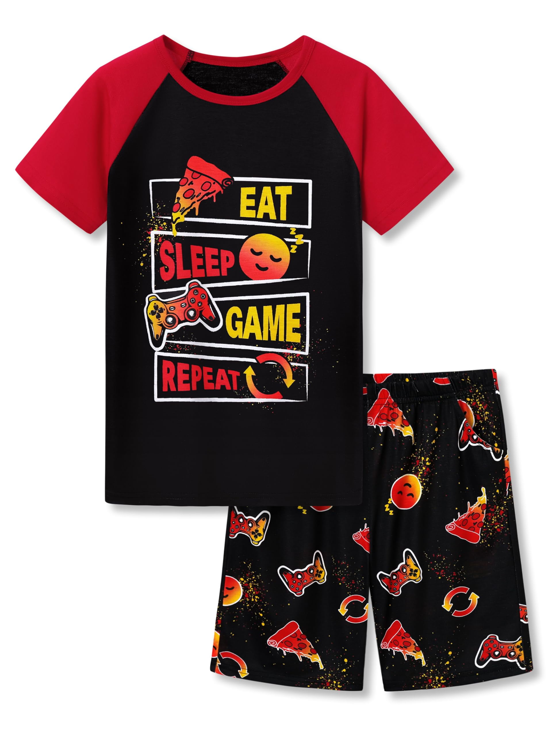 Beezizac Summer Pajamas For Little Boys Sleep Face & Game Graphic Red ...