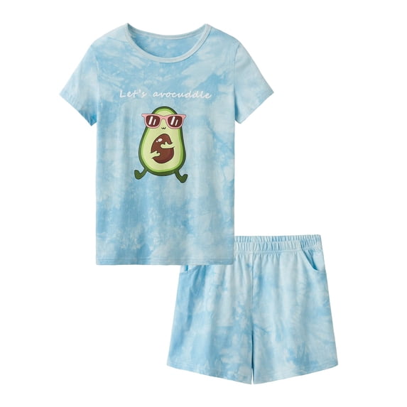 Beezizac Summer Pajamas for Big/Teen Girls – Blue & Avocado PJS Cute Jammies Set Size 8