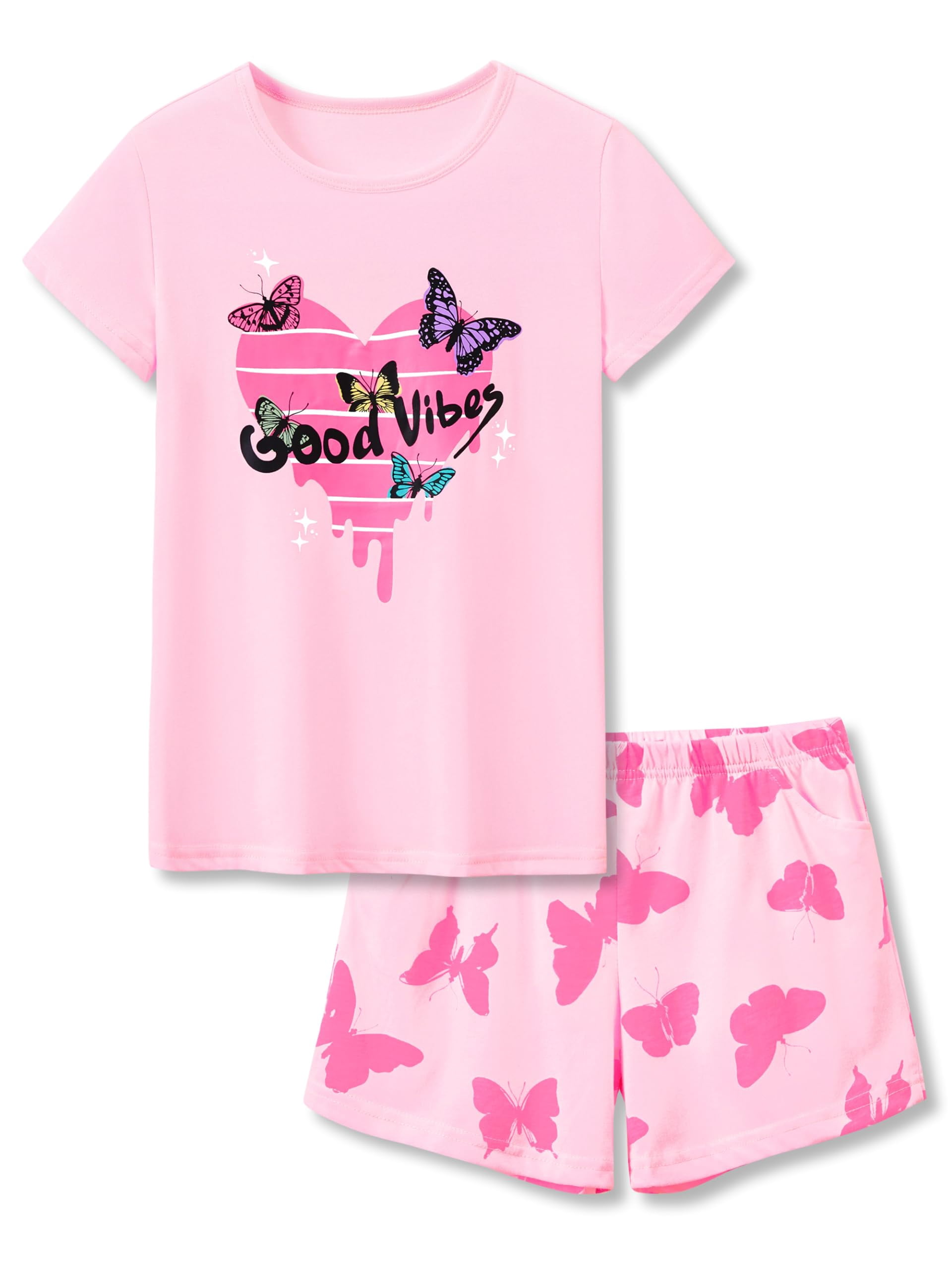 Beezizac Summer Pajamas for Girls – Pink & Butterfly PJS Ultra Soft ...
