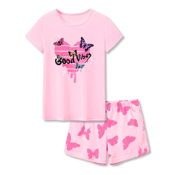 Beezizac Summer Pajamas for Girls – Pink & Butterfly PJS Ultra Soft Jammies Set Size 4T