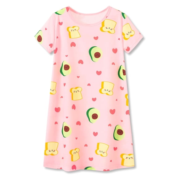 Beezizac Teen/Little Girls Nightgown – Summer Short Sleeves Sleepwear Cute Pink Avocado Nightdress Pajama Size 18