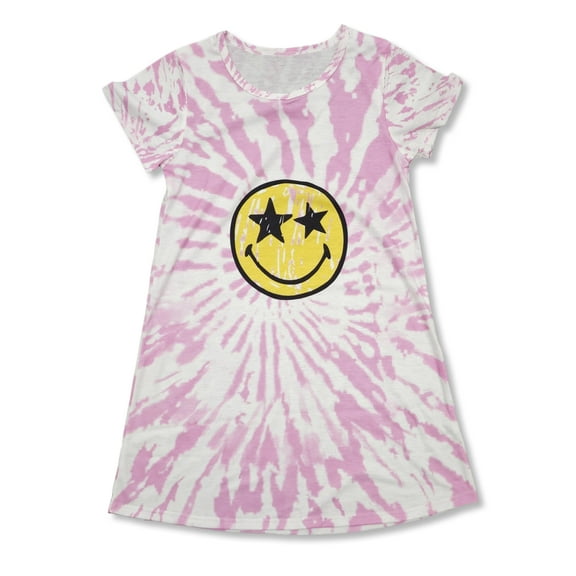 Tebbis Teen/Little Girls Nightgown – Summer Short Sleeves Sleepwear Pink Smiling Face Nightdress Pajama Size 10