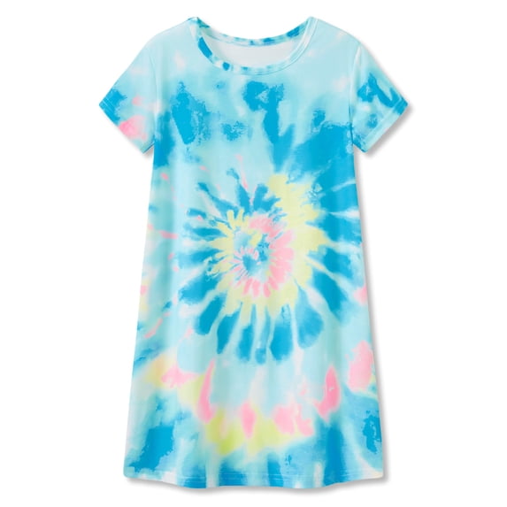 Beezizac Teen/Little Girls Nightgown – Summer Short Sleeves Sleepwear Trendy Blue Swirl Nightdress Pajama Size 18